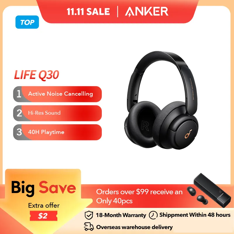 [Moedas + Cupom R$317,70] Soundcore By Anker Life Q30 Fones De Ouvido Hbridos Com Cancelamento De Rudo Ativo Sem Fio Bluetooth Fones De Ouvido